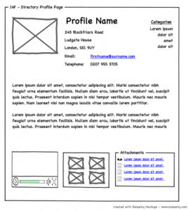 wireframe example of a personal profile webpage